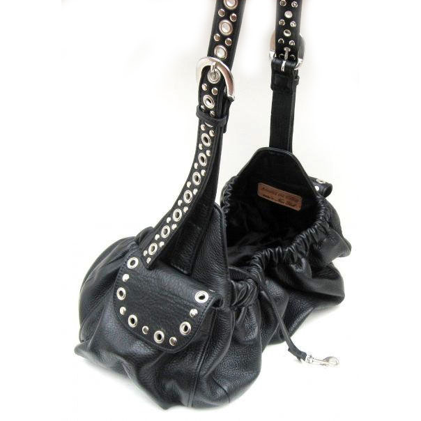 black leather studded sling