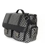 luxe check messenger dog carrier with gunmetal hardware - side view